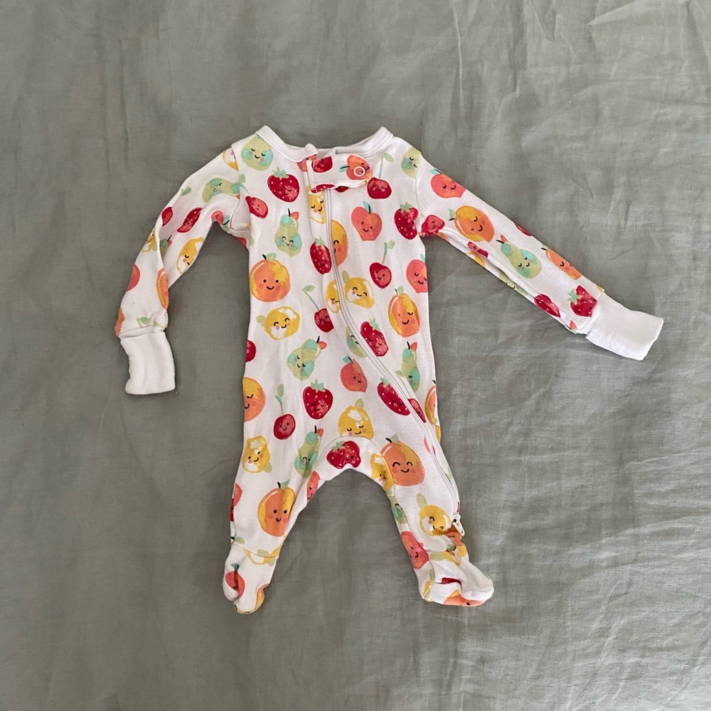 White and Red Fruit Print Footie One Piece